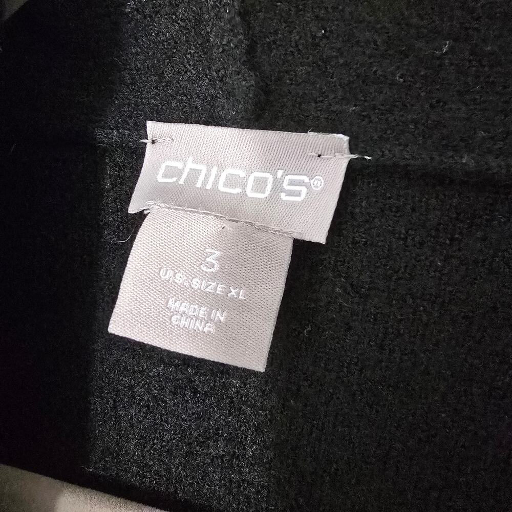 Chico's Black 3/4 Sleeve Open Cardigan Sweater Wool Casual Size 3 (L-16/18) - Picture 3 of 7